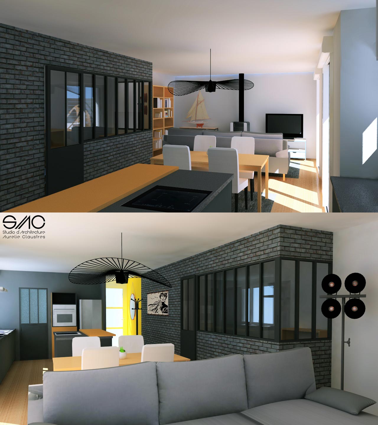Réaménagement intérieur d´un niveau de maison converti en appartement - Réalisation de l'architecte SAAC sur Rennes et sur le département d'Ille et Vilaine